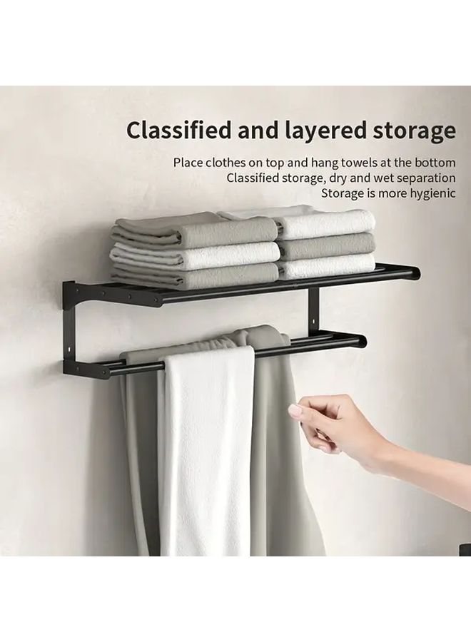 Black Heavy Duty Adhesive Screw Mount No Drill Bath Towel Rack Holder - Image 4