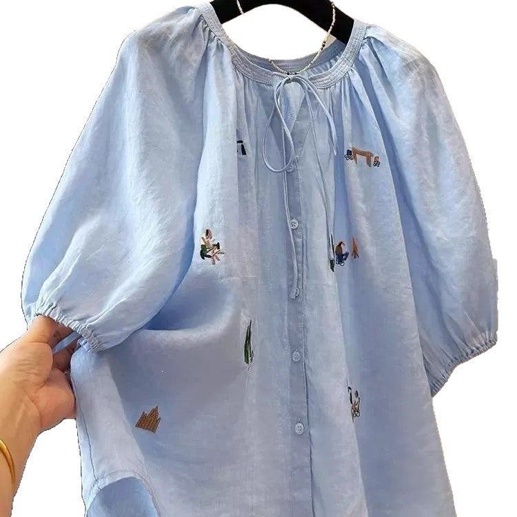 Plus Size Women's Cartoon Embroidery Short Sleeve T-Shirt - Image 5