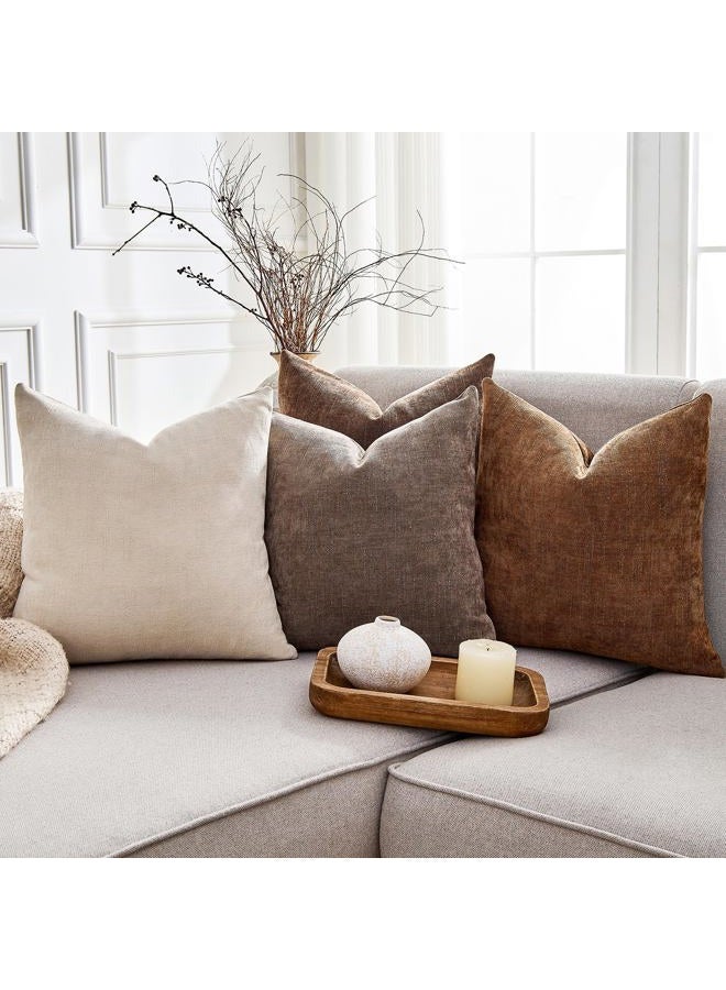 GriNeed Pack of 4 Throw Pillow Covers 20x20 Inch Chenille Textured Neutral Brown Soft Pillow Covers Solid Decorative Farmhouse Cushion Covers Home Boho Western Decor for Couch Sofa Bed Living Room - Image 2