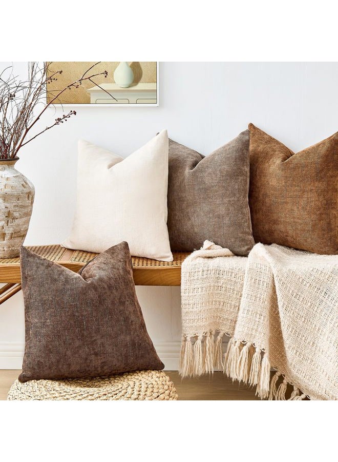 GriNeed Pack of 4 Throw Pillow Covers 20x20 Inch Chenille Textured Neutral Brown Soft Pillow Covers Solid Decorative Farmhouse Cushion Covers Home Boho Western Decor for Couch Sofa Bed Living Room - Image 3