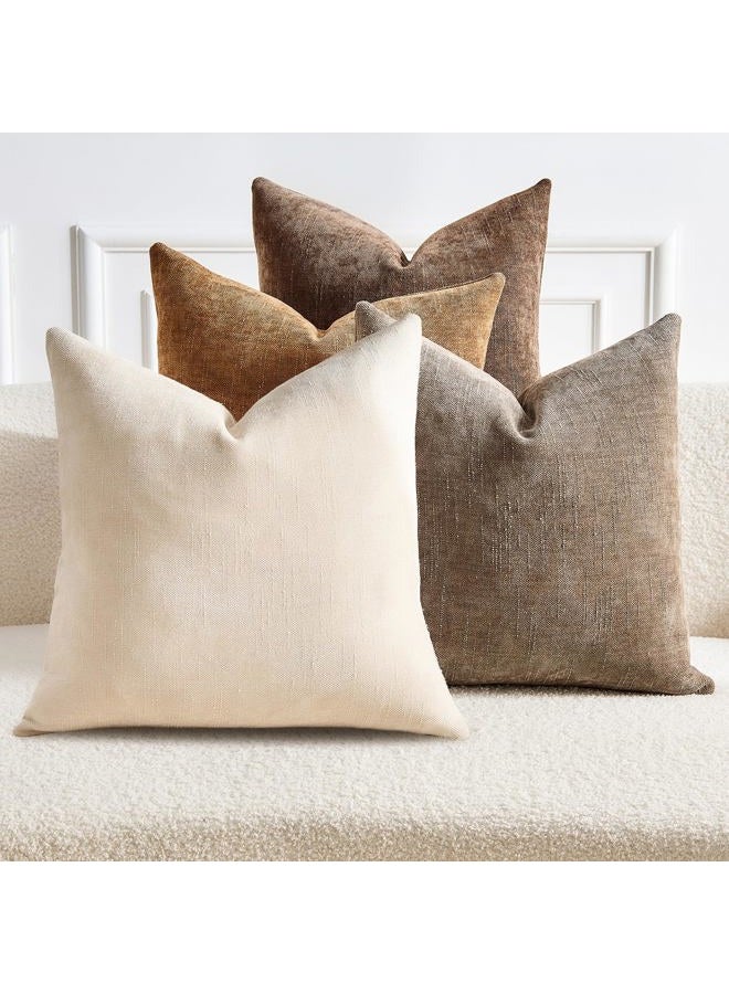 GriNeed Pack of 4 Throw Pillow Covers 20x20 Inch Chenille Textured Neutral Brown Soft Pillow Covers Solid Decorative Farmhouse Cushion Covers Home Boho Western Decor for Couch Sofa Bed Living Room - Image 1