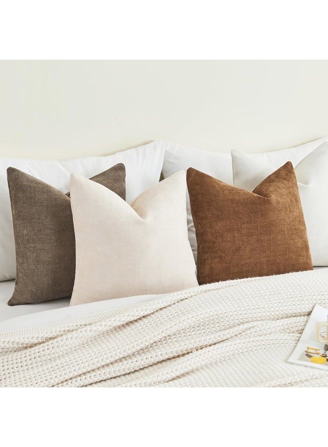 GriNeed Pack of 4 Throw Pillow Covers 20x20 Inch Chenille Textured Neutral Brown Soft Pillow Covers Solid Decorative Farmhouse Cushion Covers Home Boho Western Decor for Couch Sofa Bed Living Room - Image 4