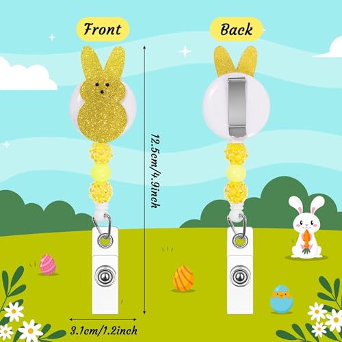 COcnny Easter Bunny Badge Reels - 5pcs Peeps Beads Glitter Retractable Acrylic Clips for Student Nurse Gift, Colorful Rabbit Beaded ID Badge Holder for Hospital School Easter Party Holiday Supplies - Image 2