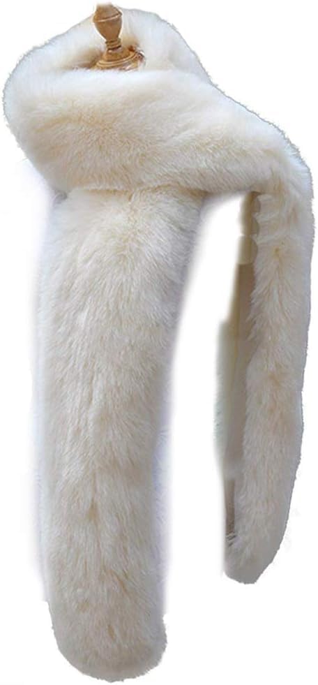 Bettli Women's Men's Extra Large Faux Fox Raccoon Fur Scarf Collar Stole Shawl (White) - Image 4