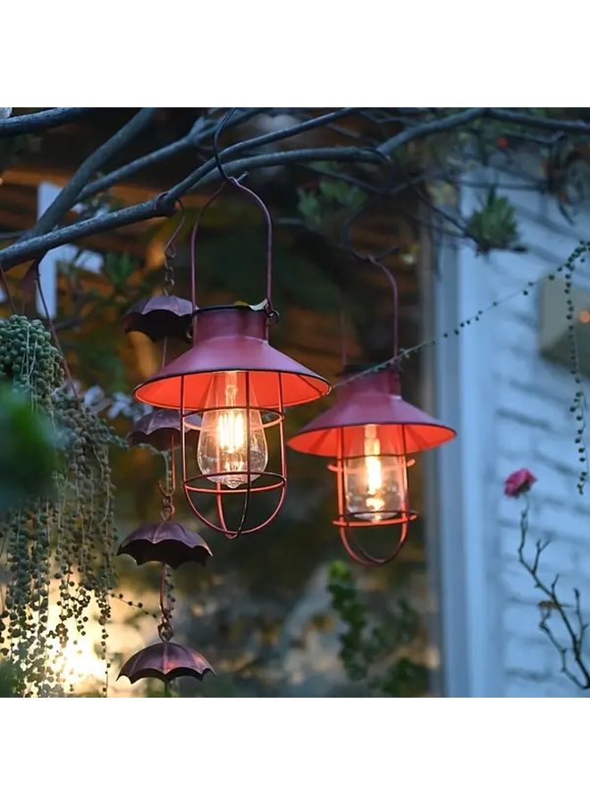 فانوس معلق خارجي بالطاقة الشمسية الأحمر ضوء حديقة بدون بطارية ديكور فناء - Image 5