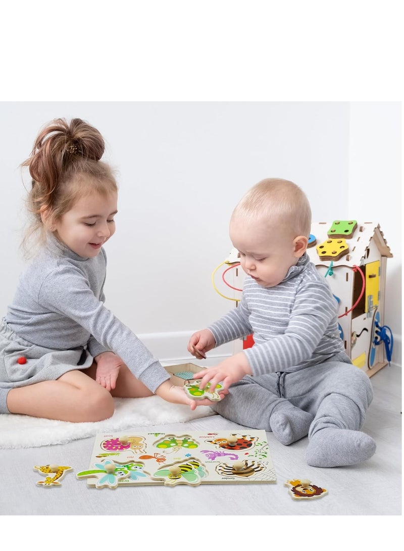 SYOSI Wooden Peg Puzzles for Kid Color Montessori Puzzles Toy Animal Dinosaur Insect Educational Preschool Matching Toy Toddlers Motor Skill Early Learning Gift for Birthday 3 Pack - Image 2
