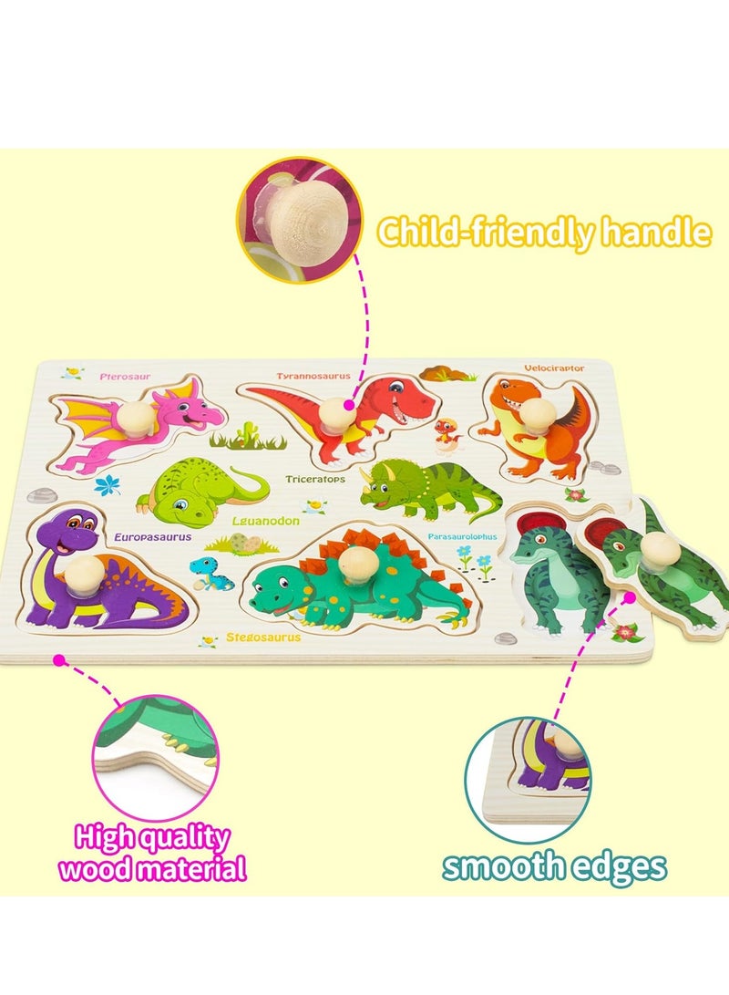 SYOSI Wooden Peg Puzzles for Kid Color Montessori Puzzles Toy Animal Dinosaur Insect Educational Preschool Matching Toy Toddlers Motor Skill Early Learning Gift for Birthday 3 Pack - Image 4
