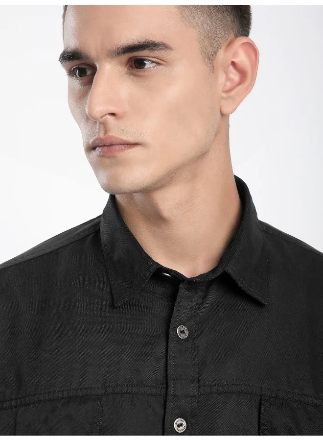 Beyoung Black D-Buckle Cargo Shirt
