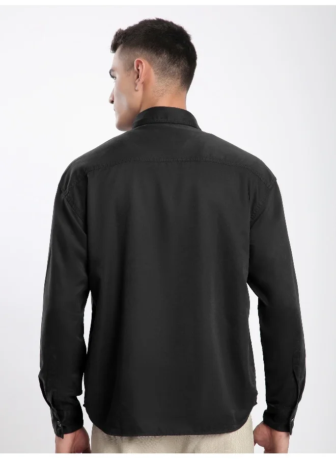 Beyoung Black D-Buckle Cargo Shirt