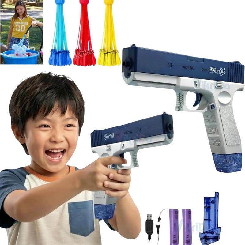 VikriDA High Pressure Electric Water Gun | 300CC Automatic Water Blaster with 25–32 ft Range | Free Extra Rechargeable Battery & 111 Magic Balloons | Outdoor Summer Splash Toy - Image 3