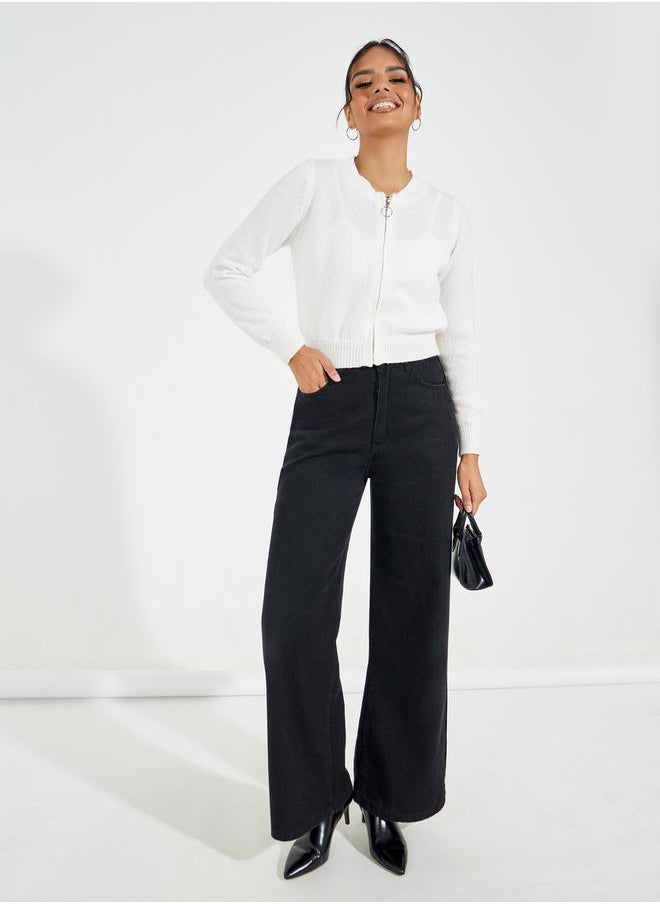 Styli - Zip Through Short Length  Knit Sweater - Image 1