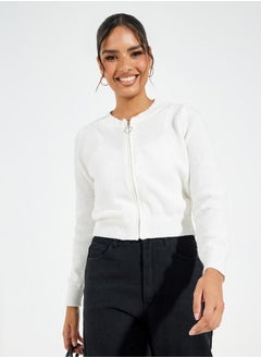 Zip Through Short Length  Knit Sweater