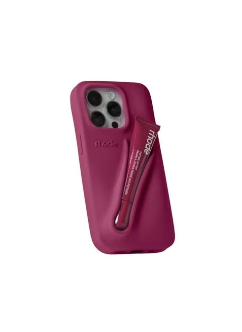 Silicone Lip Holder for Cell Phone, Lip Gloss Adhesive Sleeve for Phone, Lip Holder Stick-on Phone Case, Back Stick On Holder for iPhone 15 ( Raspberry Jelly）
