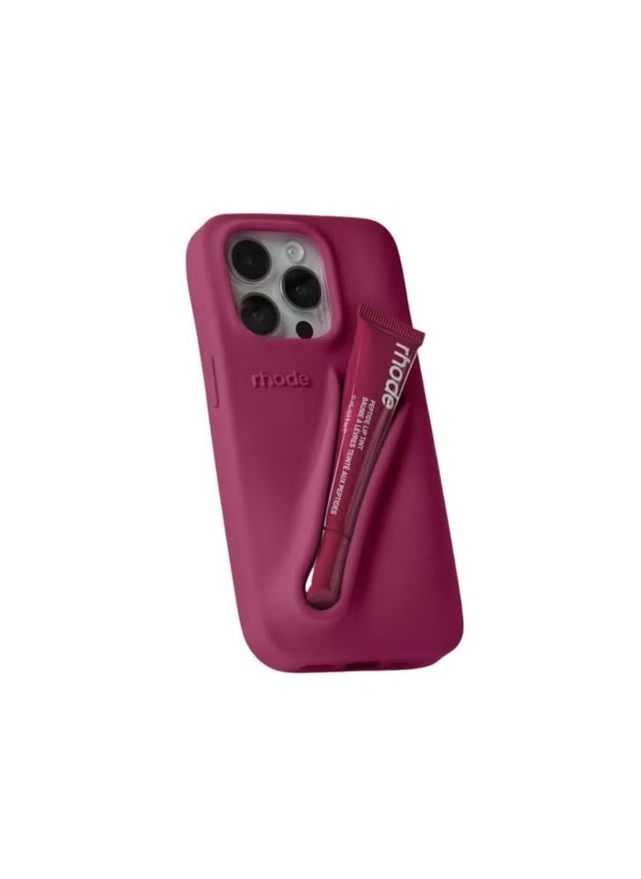 rhode Silicone Lip Holder for Cell Phone, Lip Gloss Adhesive Sleeve for Phone, Lip Holder Stick-on Phone Case, Back Stick On Holder for iPhone 15 ( Raspberry Jelly）  - Image 1