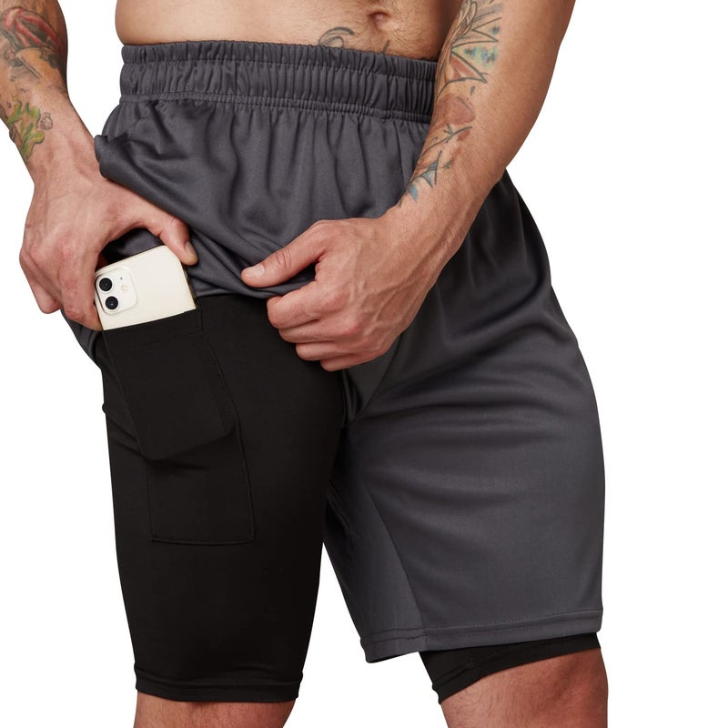 Ultra Performance 3 Pack Mens 2 in 1 Athletic Running Shorts 7 inch Inseam Workout Gym Compression Shorts for Men - Image 2