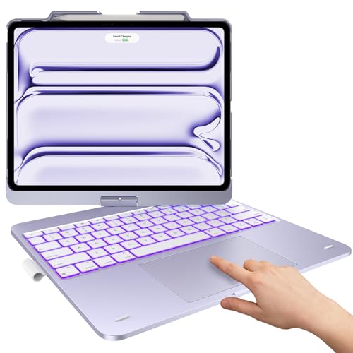typecase حافظة تايب كيس مع لوحة مفاتيح لجهاز آيباد برو 13 بوصة (M5/M4، 2025/2024)، آيباد إير 13 بوصة (M3/M2، 2025/2024) وآيباد برو 12.9 بوصة، لوحة تتبع، قابلة للدوران 360°، إضاءة خلفية بـ 11 لون، بنفسجي فاتح - Image 1