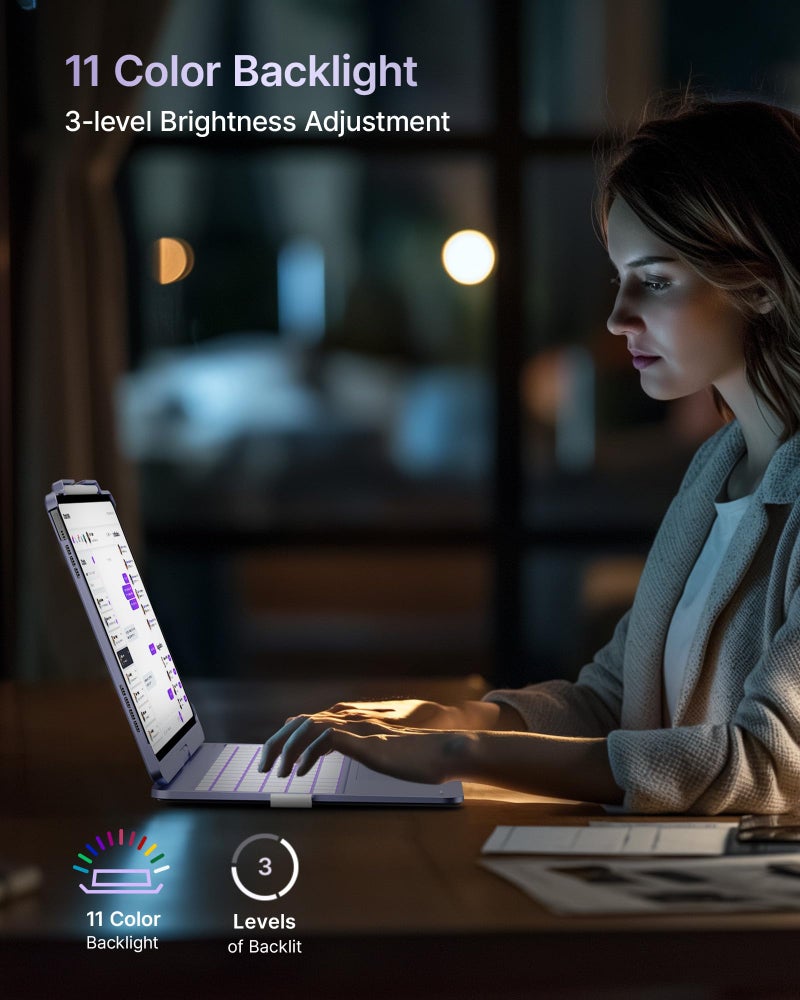 typecase حافظة تايب كيس مع لوحة مفاتيح لجهاز آيباد برو 13 بوصة (M5/M4، 2025/2024)، آيباد إير 13 بوصة (M3/M2، 2025/2024) وآيباد برو 12.9 بوصة، لوحة تتبع، قابلة للدوران 360°، إضاءة خلفية بـ 11 لون، بنفسجي فاتح - Image 5