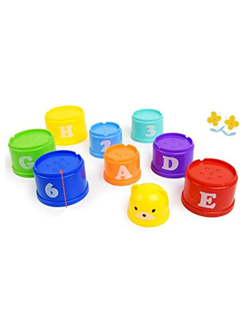 Stacking Cups,9 pieces with letters and numbers, Sound Folding Cup Toy Stacking Cups Game Toy for Baby Kids Childrens Educational Toy Bath toys  - Image 3