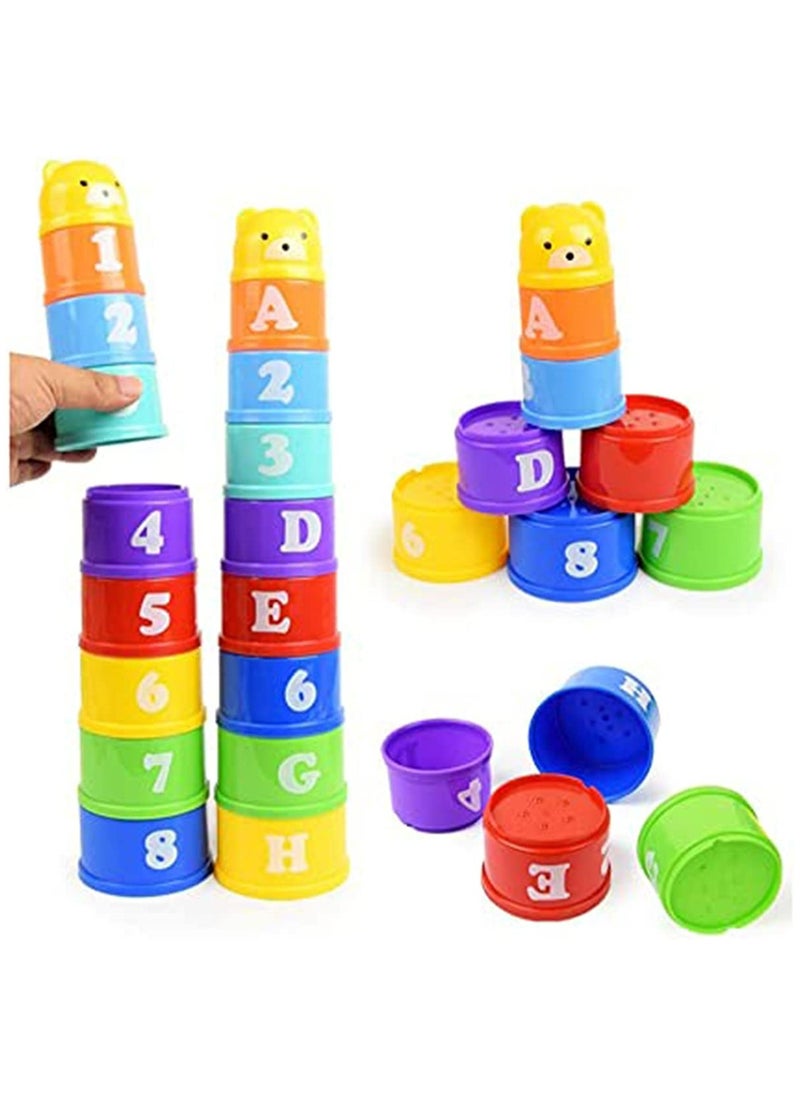 Stacking Cups,9 pieces with letters and numbers, Sound Folding Cup Toy Stacking Cups Game Toy for Baby Kids Childrens Educational Toy Bath toys  - Image 4