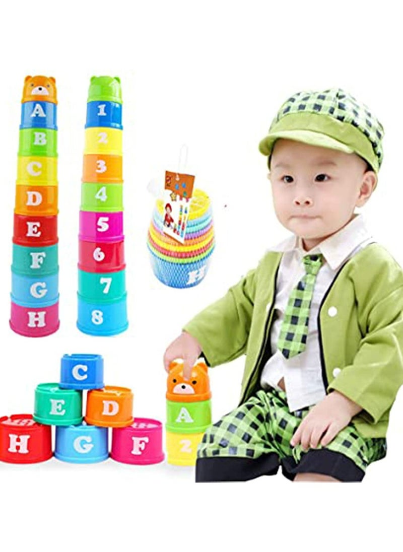 Stacking Cups,9 pieces with letters and numbers, Sound Folding Cup Toy Stacking Cups Game Toy for Baby Kids Childrens Educational Toy Bath toys  - Image 5