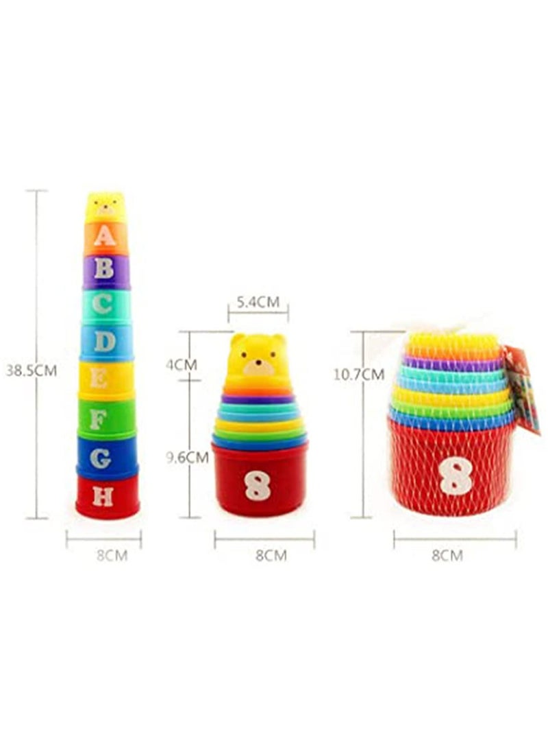 Stacking Cups,9 pieces with letters and numbers, Sound Folding Cup Toy Stacking Cups Game Toy for Baby Kids Childrens Educational Toy Bath toys  - Image 2