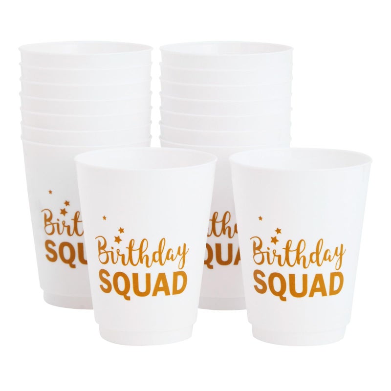 BLUE PANDA 16 Pack Reusable Happy Birthday Party Cups for Women Birthday Squad Plastic Tumblers for Adults White 16 oz