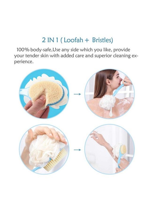 BEALUXUR 2 In 1 Bath Body Brush With Soft Loofah And Bristlesback Scrubber With Curved Long Handled Shower Brush For Wet Or Dry Women & Men Bodyface And Spa Washing  - Image 3