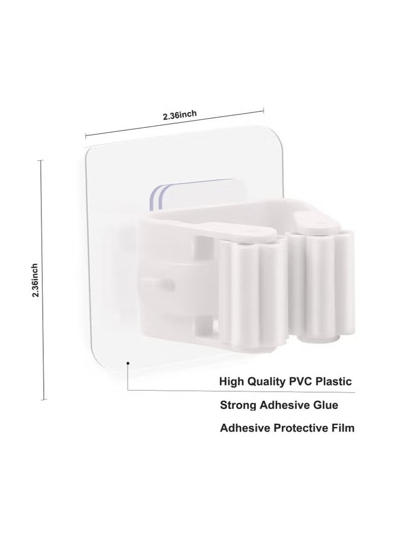 6 Pieces Mop Broom Holder, Wall Mount Mop Holder, Self Adhesive Broom Hanger for Home Garage, Garden, Laundry Room, Storage, Kitchen, Tools Organizer (White) - Image 2