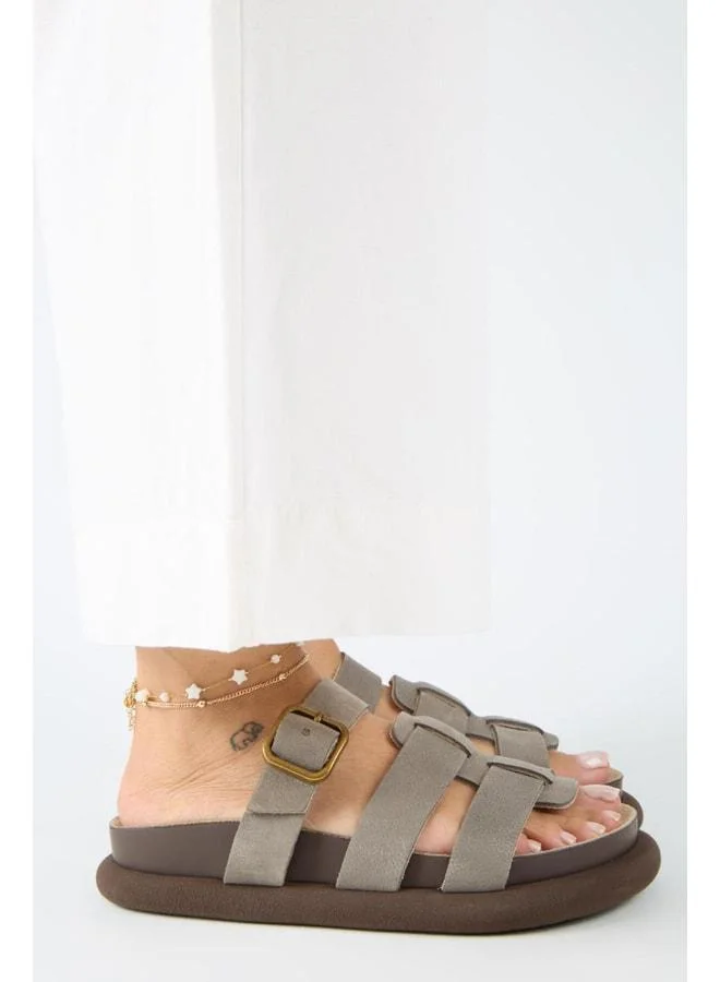 Manijero  Borde Women's Genuine Leather Strap, Buckle Nubuck Grey Sandal. for Women | Best Price UAE