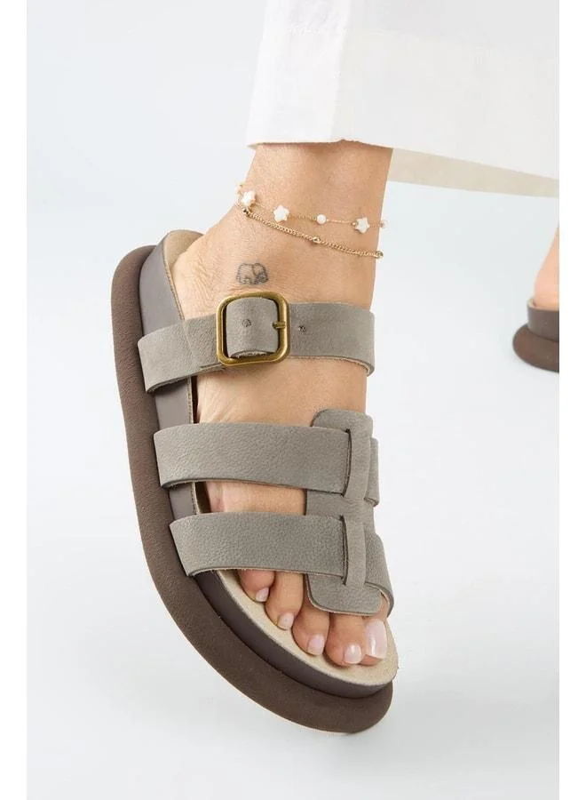 Manijero  Borde Women's Genuine Leather Strap, Buckle Nubuck Grey Sandal. for Women | Best Price UAE