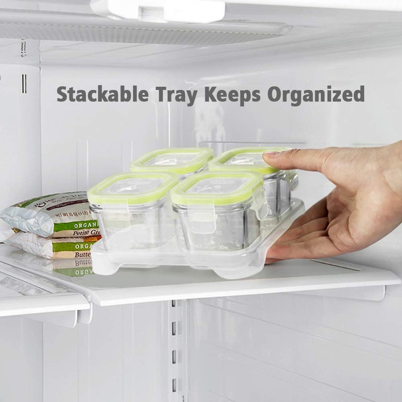 Matyz 4-Pack Glass Baby Food Storage Containers with Airtight Lids and Stackable Tray (Green, 3 OZ Each) - Small Freezer Storage Containers for Baby On The Go - Air Tight Food Storage Containers - Image 3