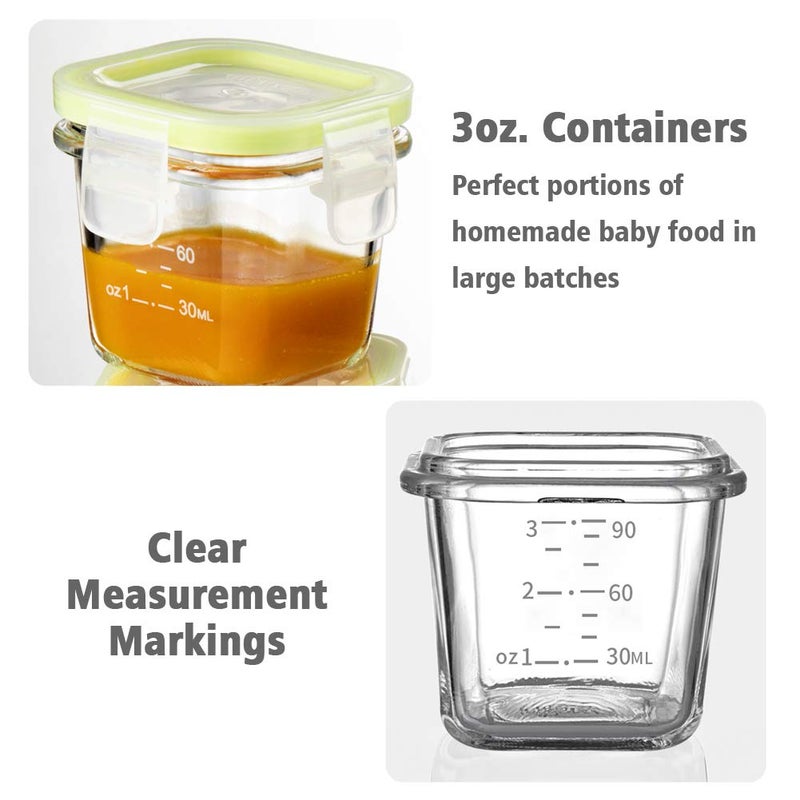 Matyz 4-Pack Glass Baby Food Storage Containers with Airtight Lids and Stackable Tray (Green, 3 OZ Each) - Small Freezer Storage Containers for Baby On The Go - Air Tight Food Storage Containers - Image 4