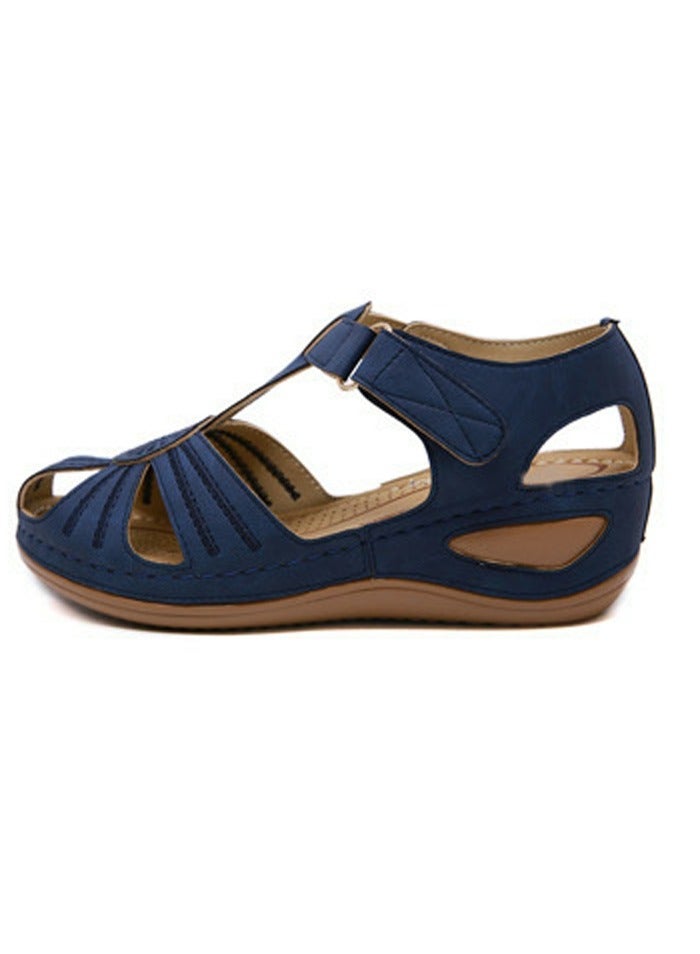 Loquat Women's Retro Thick Soled Non Slip Sandals Wedge Fisherman Shoes Navy Blue - Image 3