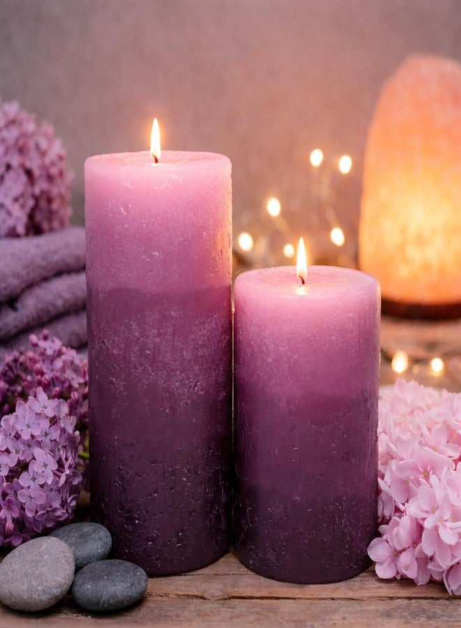 AURA Tritone Aroma Round Scented Pillar Candle Set of 2-2.8 X 4 (1) & 2.8 X 6 (1) (Richly Lavender) - Image 2