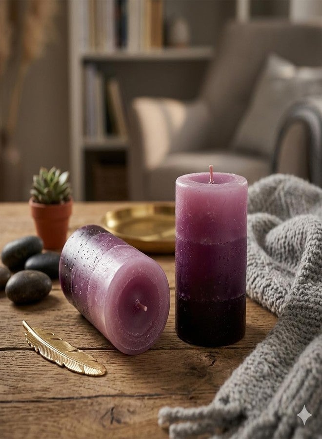 AURA Tritone Aroma Round Scented Pillar Candle Set of 2-2.8 X 4 (1) & 2.8 X 6 (1) (Richly Lavender) - Image 3