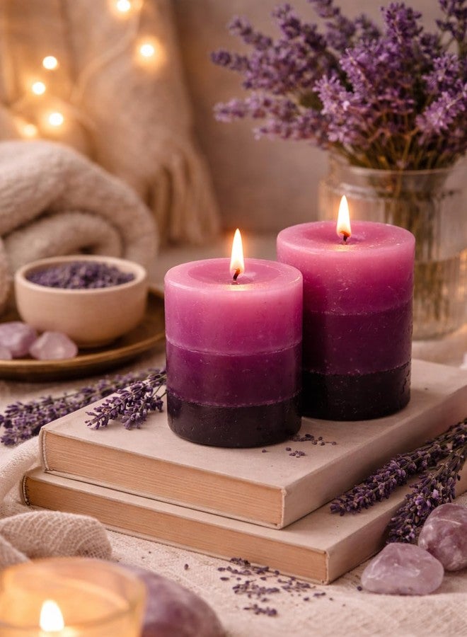 AURA Tritone Aroma Round Scented Pillar Candle Set of 2-2.8 X 4 (1) & 2.8 X 6 (1) (Richly Lavender) - Image 4