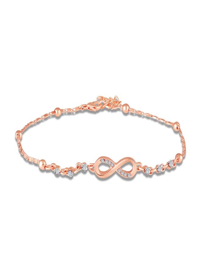 Mahi Rose Gold Plated Adjustable Chain Infinity Payal Anklet with White Shiny Crystals for Women & Girls (PL1100142ZWhi) - Image 1