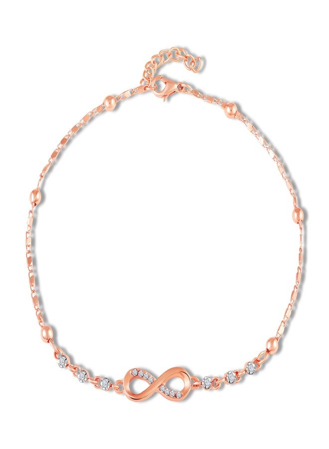 Mahi Rose Gold Plated Adjustable Chain Infinity Payal Anklet with White Shiny Crystals for Women & Girls (PL1100142ZWhi) - Image 4