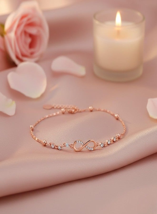 Mahi Rose Gold Plated Adjustable Chain Infinity Payal Anklet with White Shiny Crystals for Women & Girls (PL1100142ZWhi) - Image 5