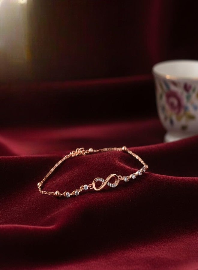 Mahi Rose Gold Plated Adjustable Chain Infinity Payal Anklet with White Shiny Crystals for Women & Girls (PL1100142ZWhi) - Image 2