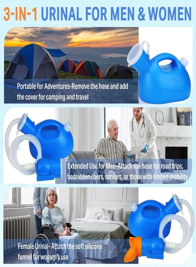 ONEDONE Urinals for Men Women - Portable Urine Bottle Spill Proof Female Urinals Pee Bottle w/Separate Urine Outlet Soft Funnel 68 OZ Urinal for Women Hospital Home Camping Leakproof 47" Long Tube - Image 2