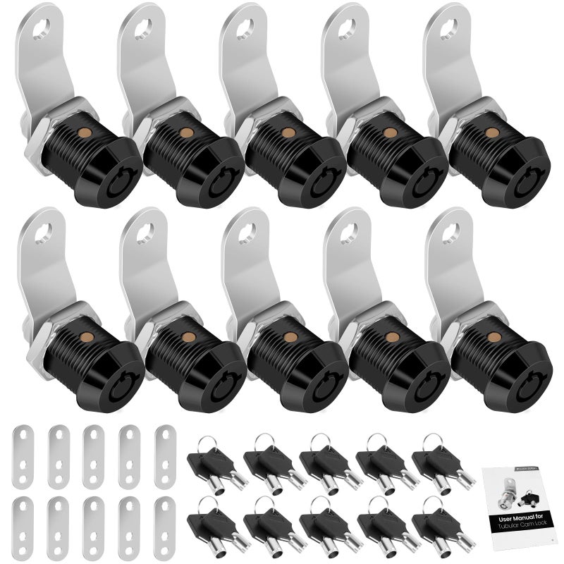 Cylinnda 10 Pack Tool Box Lock with Keys 58 RV Storage Lock Keyed Alike Cabinet Lock Cam Locks for Toolbox Lock Replacement Mailbox RV Compartment Locks with Manual Black 10 Pack 58 Inch - Image 2