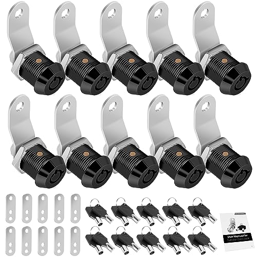 Cylinnda 10 Pack Tool Box Lock with Keys 58 RV Storage Lock Keyed Alike Cabinet Lock Cam Locks for Toolbox Lock Replacement Mailbox RV Compartment Locks with Manual Black 10 Pack 58 Inch - Image 1