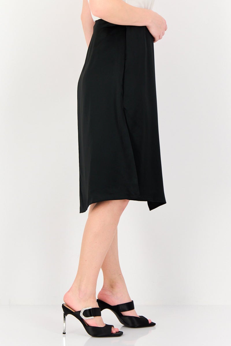SELECTED Signature x Selected Women Plain Satin Midi Skirts, Black - Image 2