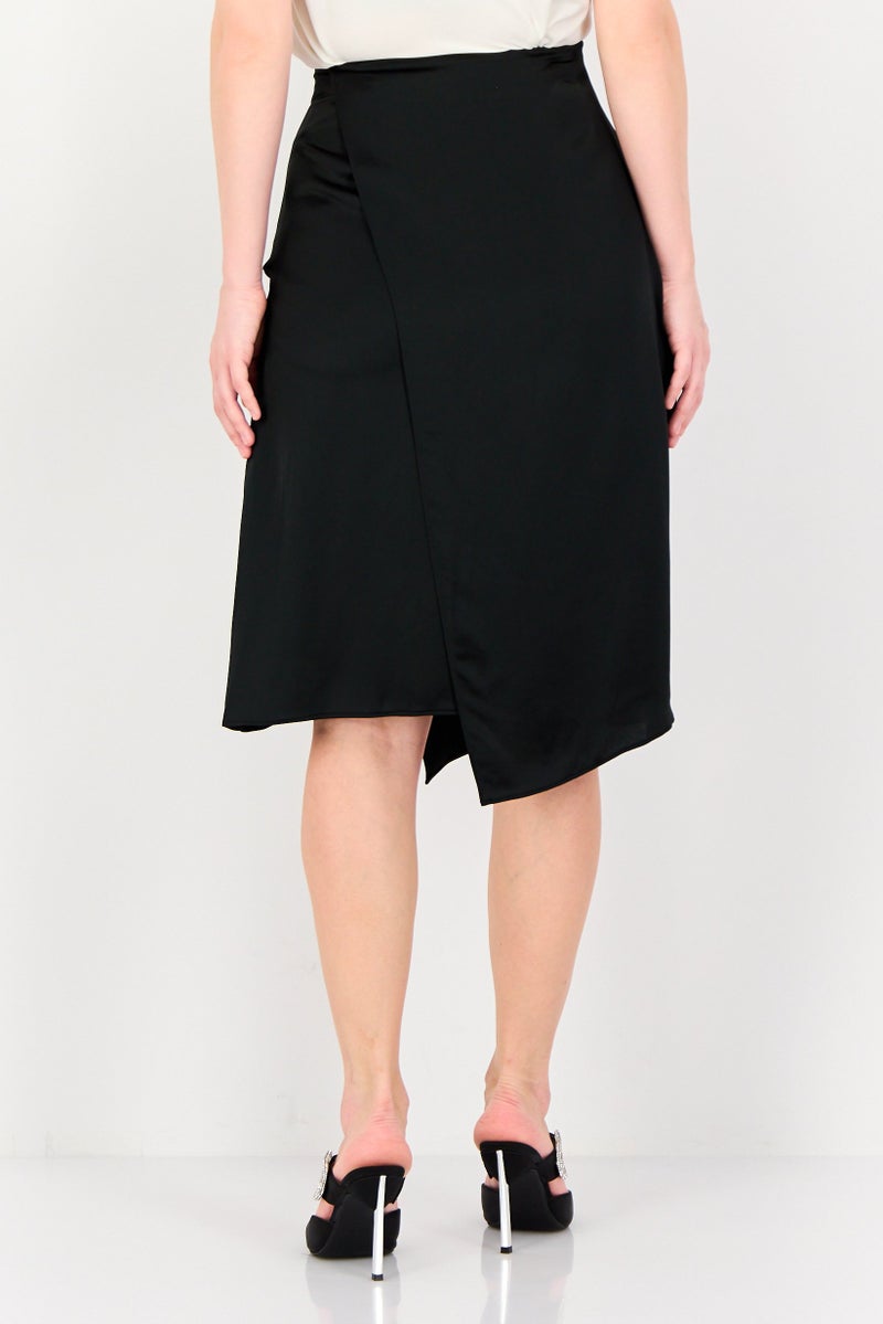 SELECTED Signature x Selected Women Plain Satin Midi Skirts, Black - Image 3