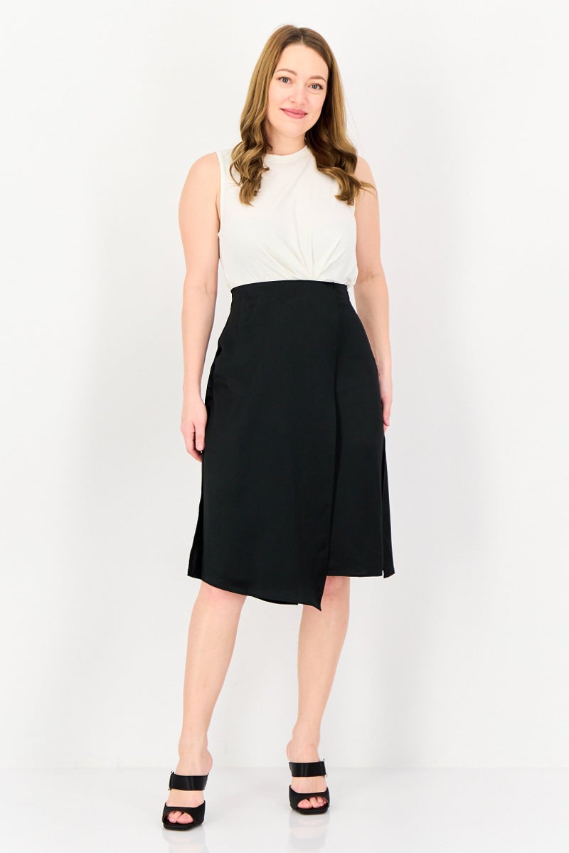 SELECTED Signature x Selected Women Plain Satin Midi Skirts, Black - Image 4