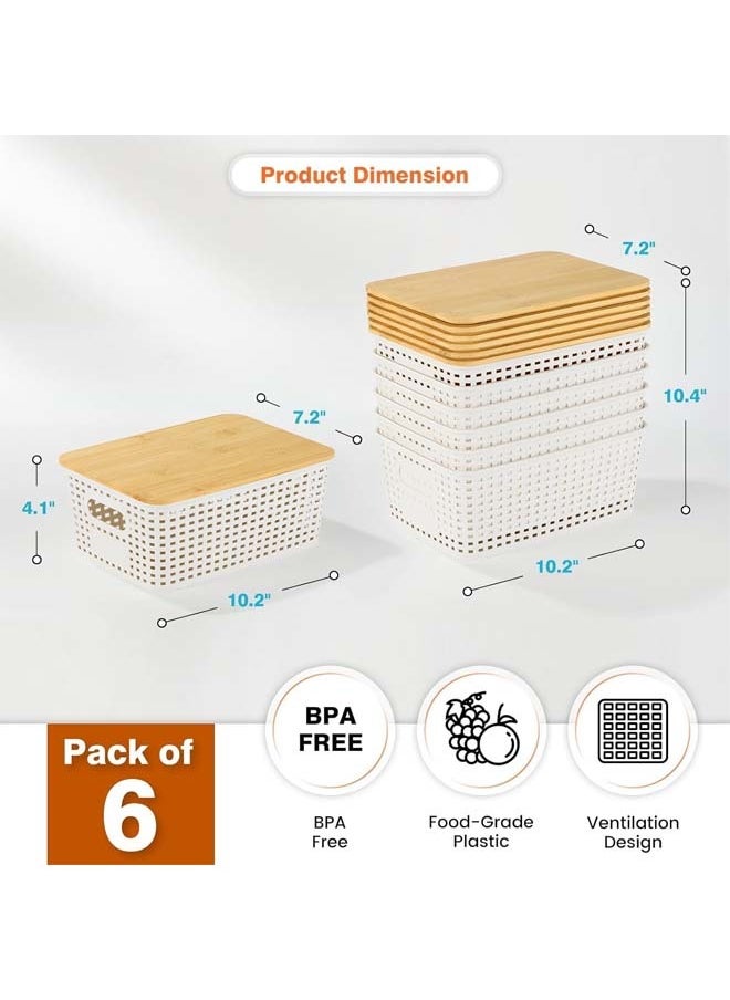 L&E Plastic Storage Baskets With Bamboo Lid - Plastic Storage Containers Stackable Storage bins: Storage Baskets for Organizing Shelves,Drawers,Desktop,Closet,Playroom,Office, 6 Pack  - Image 2