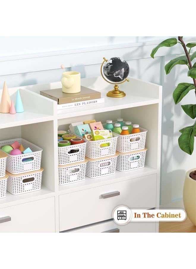 L&E Plastic Storage Baskets With Bamboo Lid - Plastic Storage Containers Stackable Storage bins: Storage Baskets for Organizing Shelves,Drawers,Desktop,Closet,Playroom,Office, 6 Pack  - Image 4