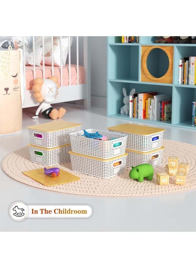 L&E Plastic Storage Baskets With Bamboo Lid - Plastic Storage Containers Stackable Storage bins: Storage Baskets for Organizing Shelves,Drawers,Desktop,Closet,Playroom,Office, 6 Pack  - Image 5