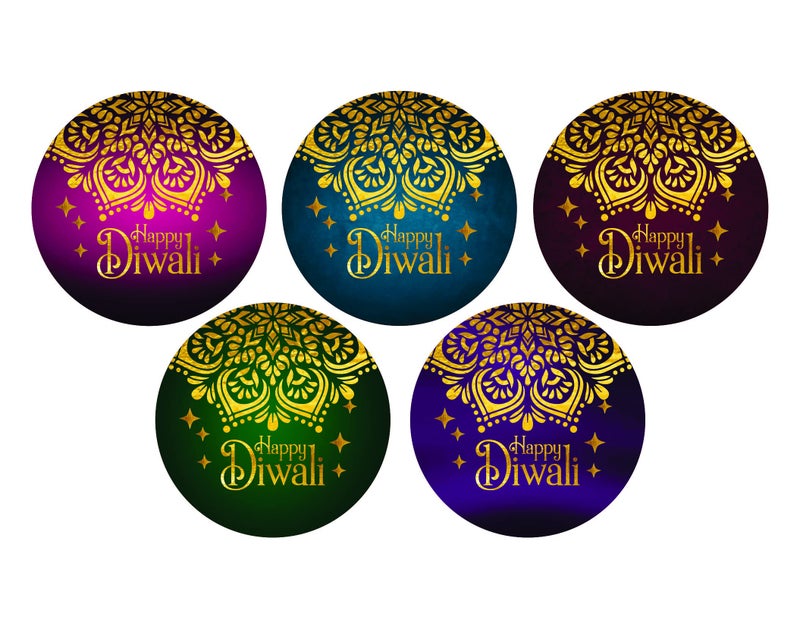 SVM CRAFT® Happy Diwali Round Stickers 4.5 cm for Gift, School Decoration Design D - Total 80 Stickers - Image 1
